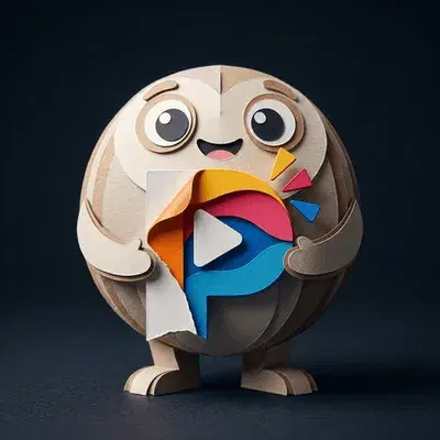 The Paper Layer Character holding brand logo